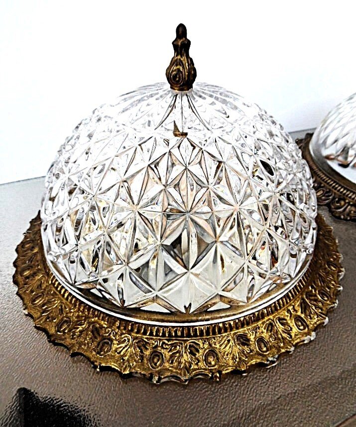 Ceiling lamp (2) - Gilded brass, crystal / glass #1.0