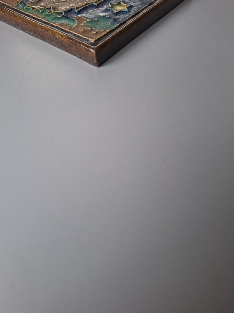  Πλακάκι - Κεραμικό πλακίδιο cloisonné με μια κουκουβάγια - Porceleyne Fles - 1930-1940  #2.1