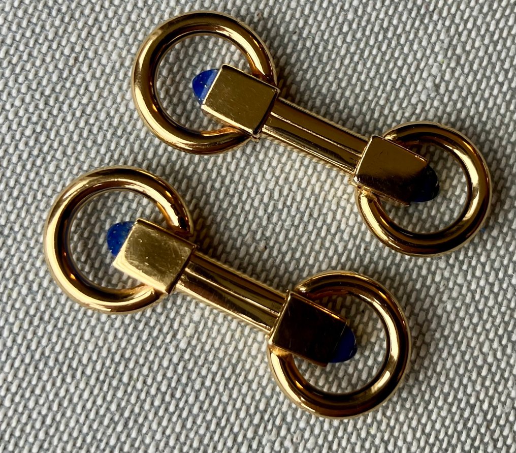 Alfred Dunhill - Lapis-lazuli - Plaqué or - Boutons de manchette - selle à étriers #4.3