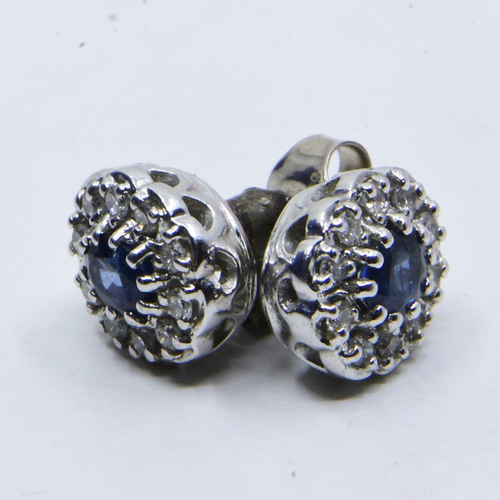 耳环 - 18K包金 白金 -  0.78ct. tw. 蓝宝石 - 钻石 #1.0