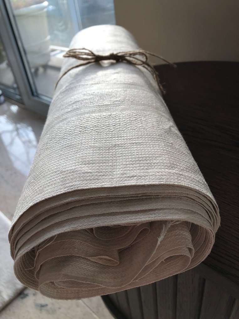纺织品  - 1240 cm - 47 cm - 古董亚麻提花卷 #2.1