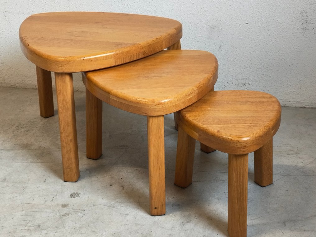 Nesting tables - Oak - Three side tables - Brutalist blond oak #2.1
