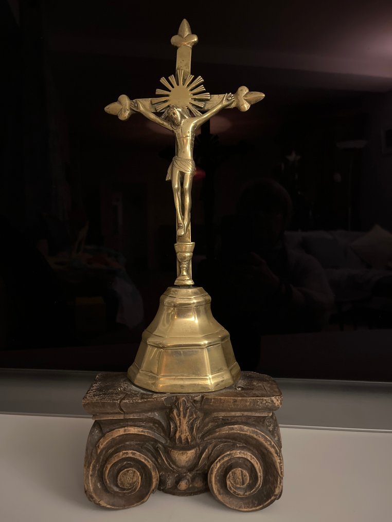  (十字架状)耶稣受难像 - 黄铜色, 木 - 1850-1900 - 43 厘米  #1.0