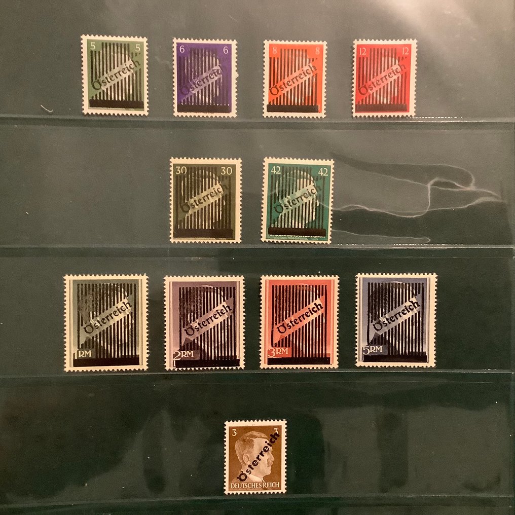 Αυστρία 1945 - Βεβαίωση Wiener με μη εκδομένο γραμματόσημο 3Pf και τις αξίες των γραμματοσήμων - ελεγμένο. - Michel 668/673, IV en Va/Vd #1.0