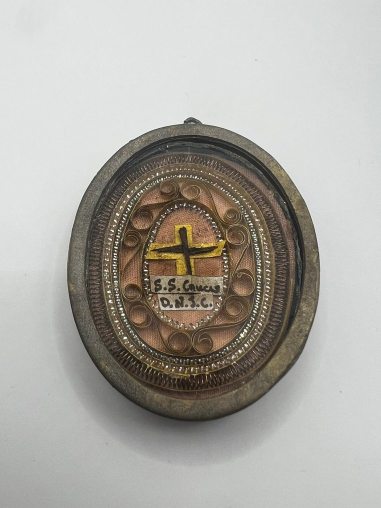  Λειψανοθήκη - Μπρούντζος, Χρυσό καρτέλλιο, Γυαλί - 20ος αιώνας - Άγια Σταυρός του Κυρίου μας Ιησού Χριστού  #1.0