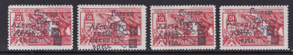 西班牙 1936 - 完整系列 正常和倒置双重过载 ‘航空邮件 25-50 分和 1-4 币和飞机’ #4.3