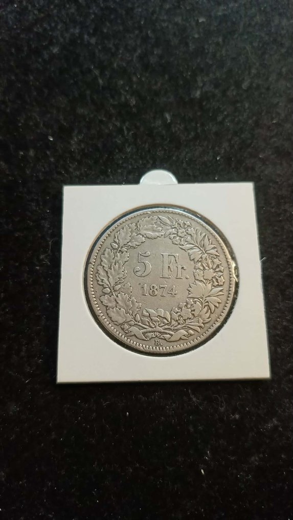 Schweiz. 5 Francs 1874 / Helvetia seated  (Utan reservationspris) #3.2