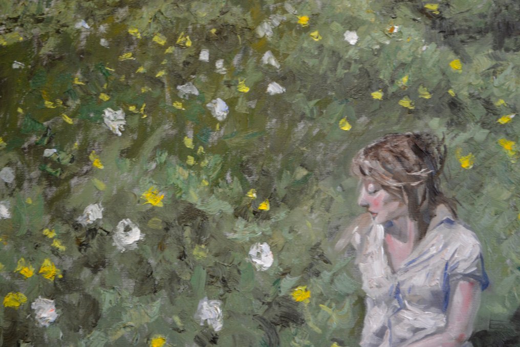 Chris van Dijk (1952) Impressionist - " Femme dans son jardin " #2.1