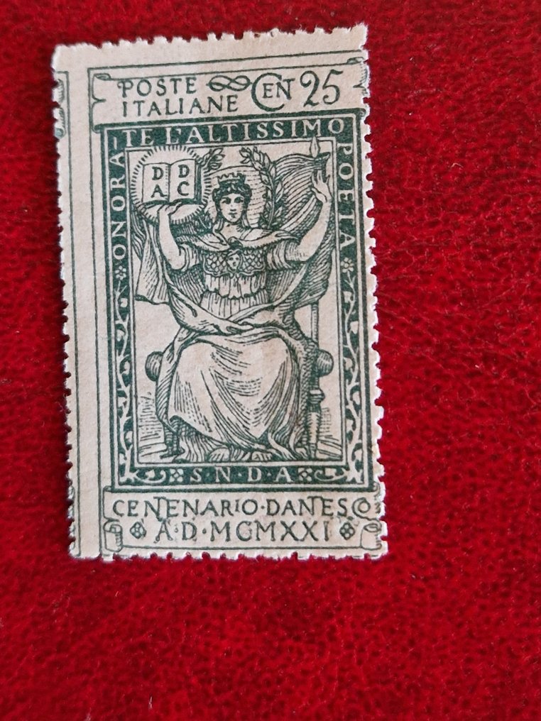 Italy Kingdom 1921 - Dante non issued 116Anh with a strongly shifted right dentellation to the left and 25. Sassone Cent. - Sassone 116Anh, 117ndc #3.2