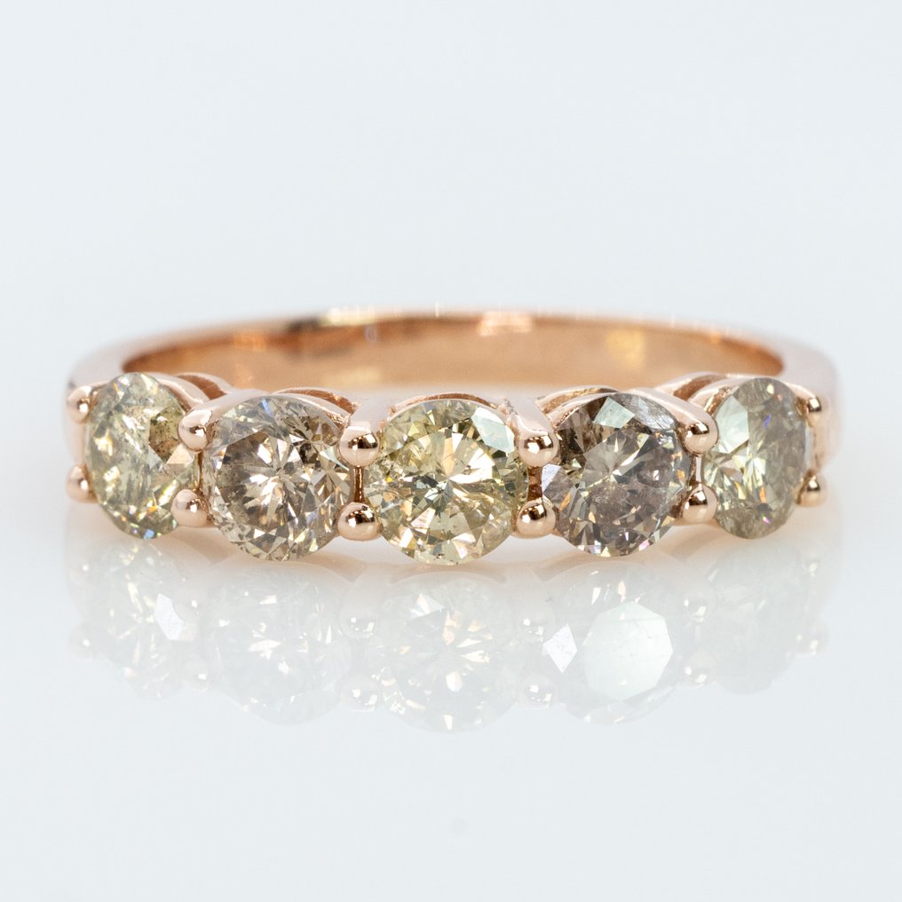 χωρίς τιμή ασφαλείας - Δαχτυλίδι - 14 καράτια Ροζ χρυσό -  1.64ct. tw. Διαμάντι (Φυσικού χρώματος) - ΙΓΙ #1.0