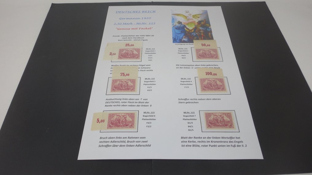 德意志帝國 1920 - Genius 与 Fackel 研究收藏，含有45个板块缺陷。 - 115 ** MNH verschiedene Farben #4.3
