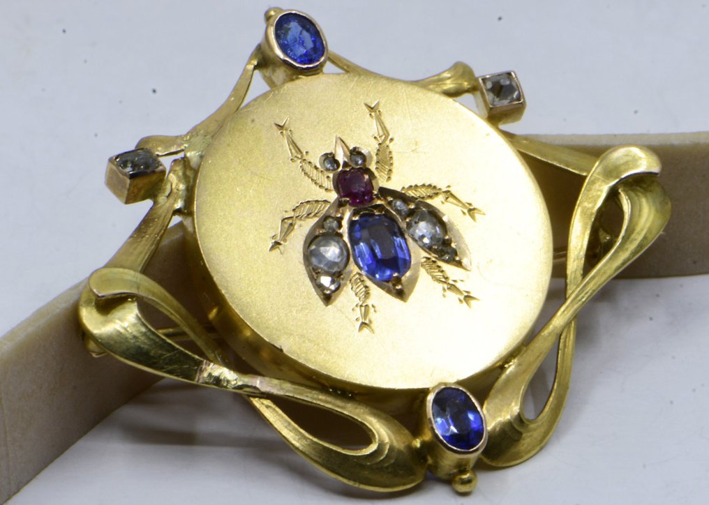 Broche - 18 karaat Geel goud -  1.41ct. tw. Gemengde edelstenen #1.0