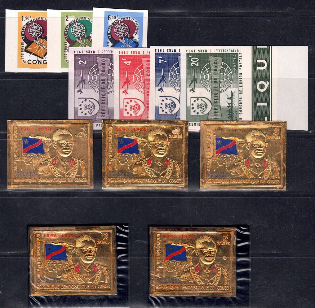 Congo-Kinshasa  - Collezione di tutte le serie senza denti con meno di 5 francobolli in foglio d'oro. #1.0