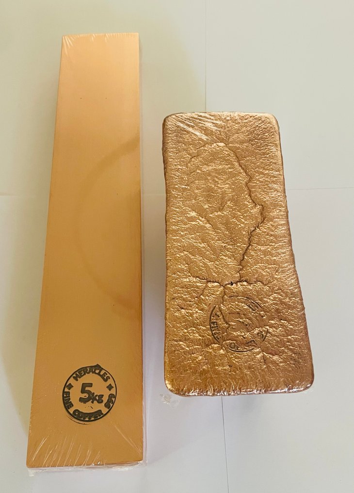 10 kilograms ( 2 x 5 Kg ) .999 - Copper - Fonderie Heracles - France - Sealed & with certificate, Custom-made branded wooden crate  (No reserve price) #2.1