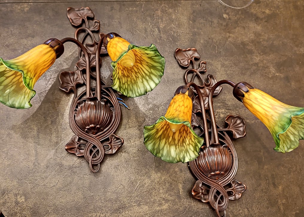 Stile Art Nouveau revival, 40 cm - 壁突式照明 (2) - 金属, 玻璃 #1.0