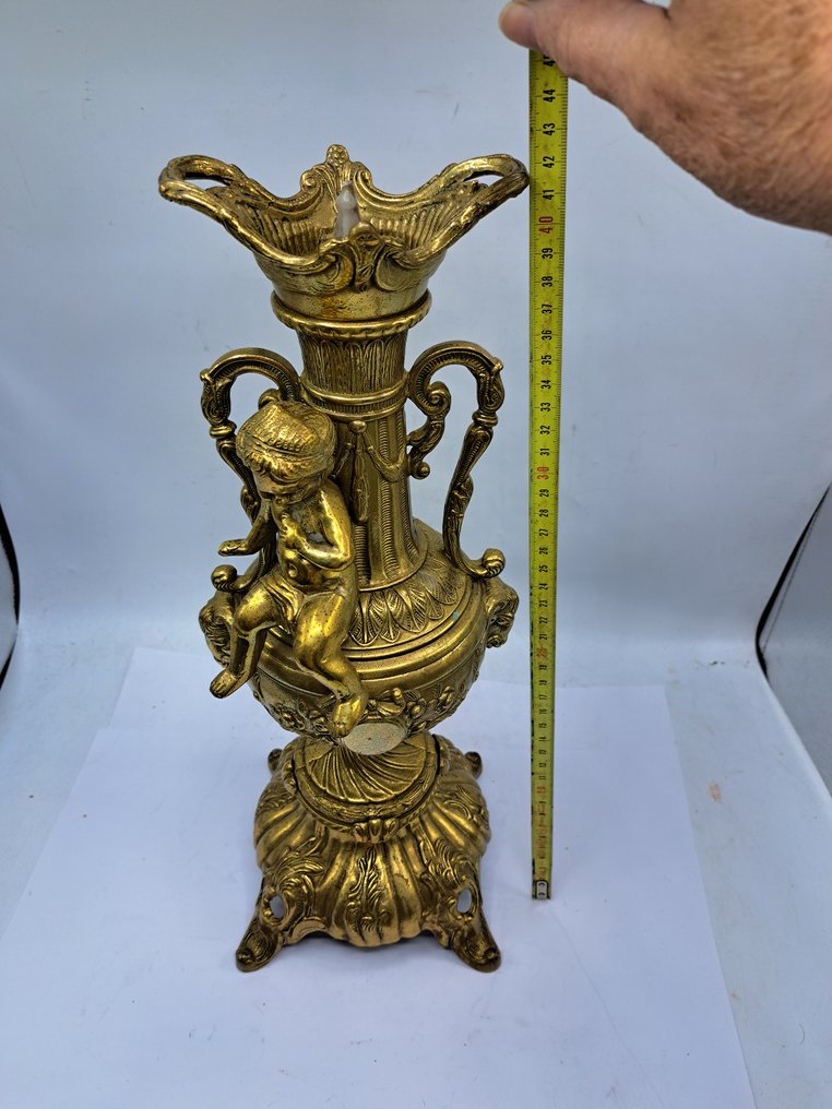 Castiçal Castiçal Putto com 2 Ramskoppen - 42cm - 5 kg - Latão #2.1