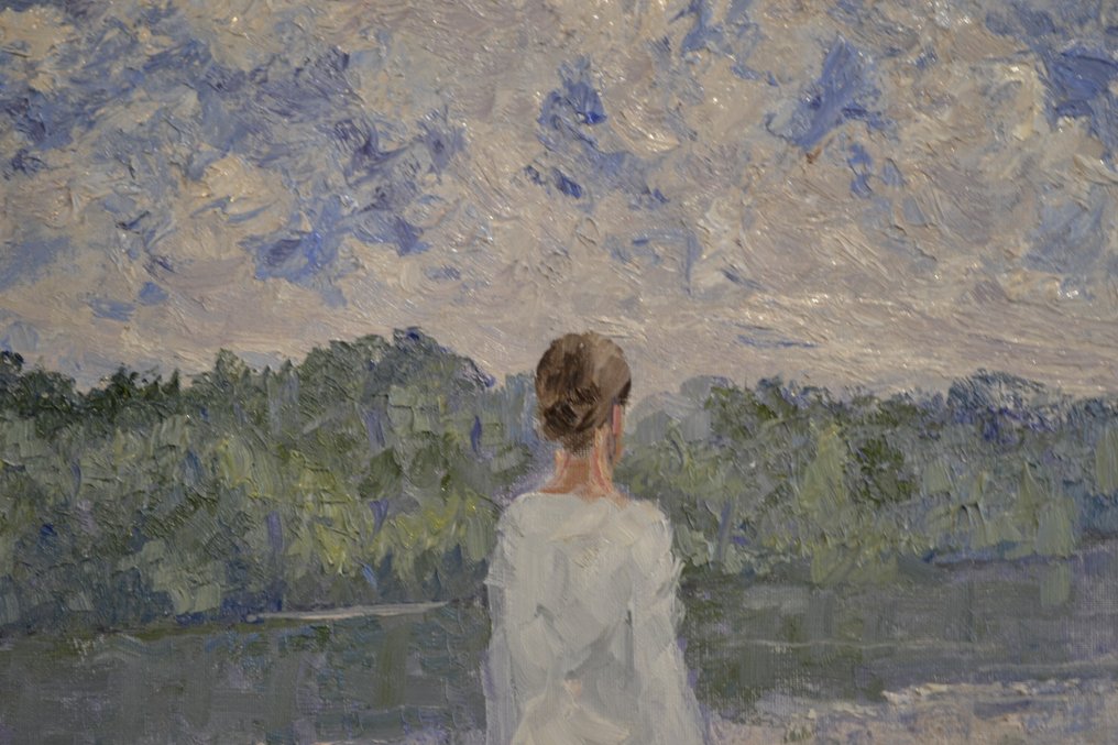 Chris van Dijk (1952) Impressionist - " Femme regardant la rivière " #3.2