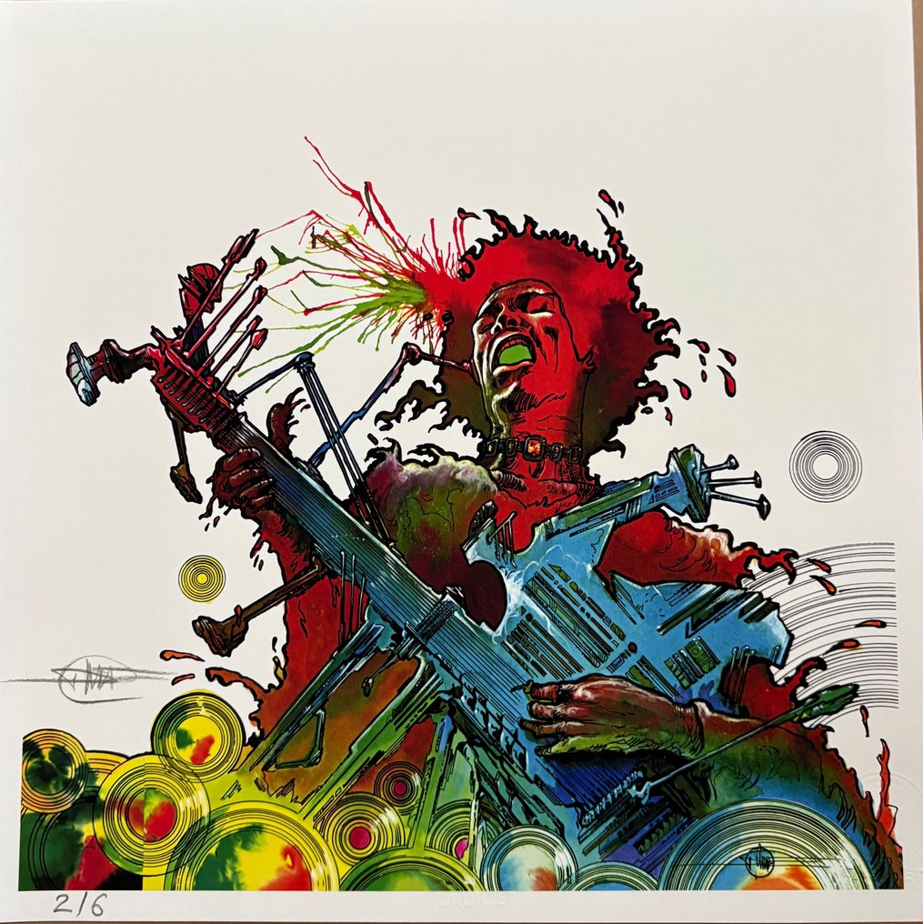 Philippe Druillet - Jimi Hendrix - Signed Pigment Print 30/30 (Ed. 2/6) – Johnny Hallyday Exhibition, Strasbourg #1.0