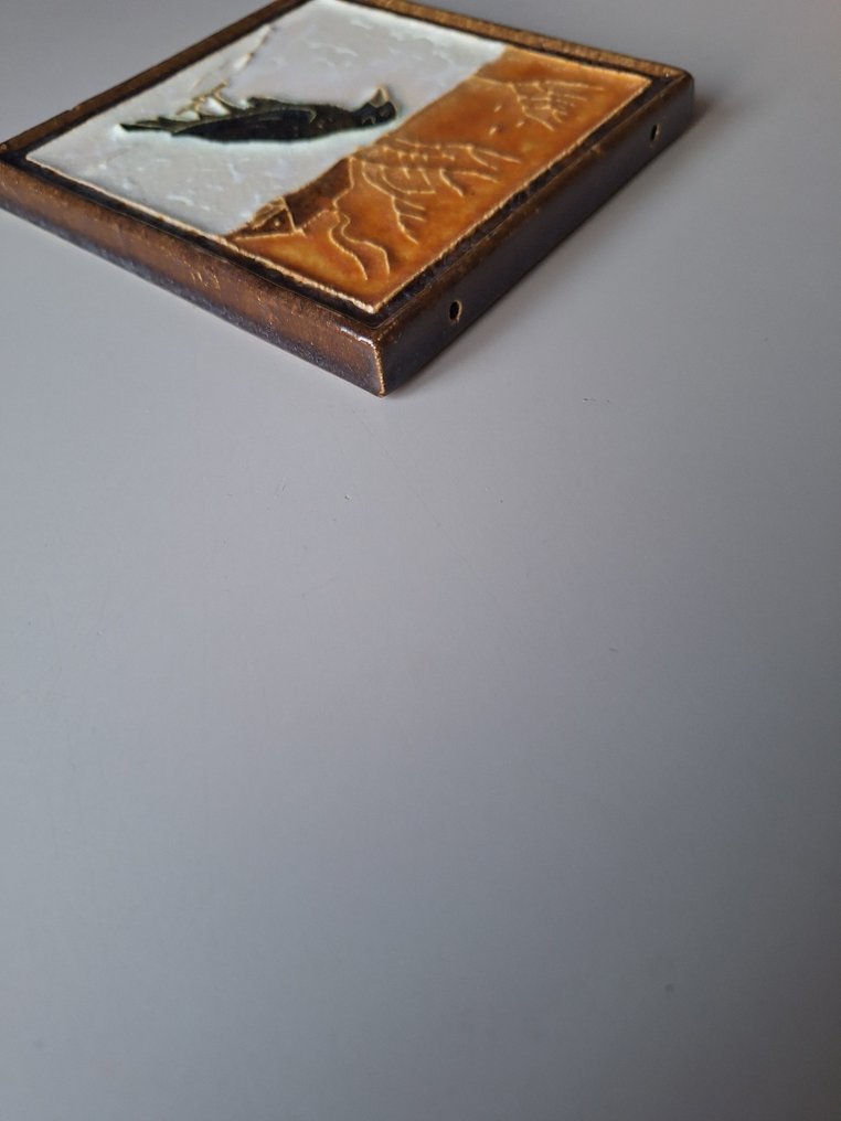  Piastrella - Piastrella cloisonné di un corvo - Porceleyne Fles - 1930-1940  #3.2