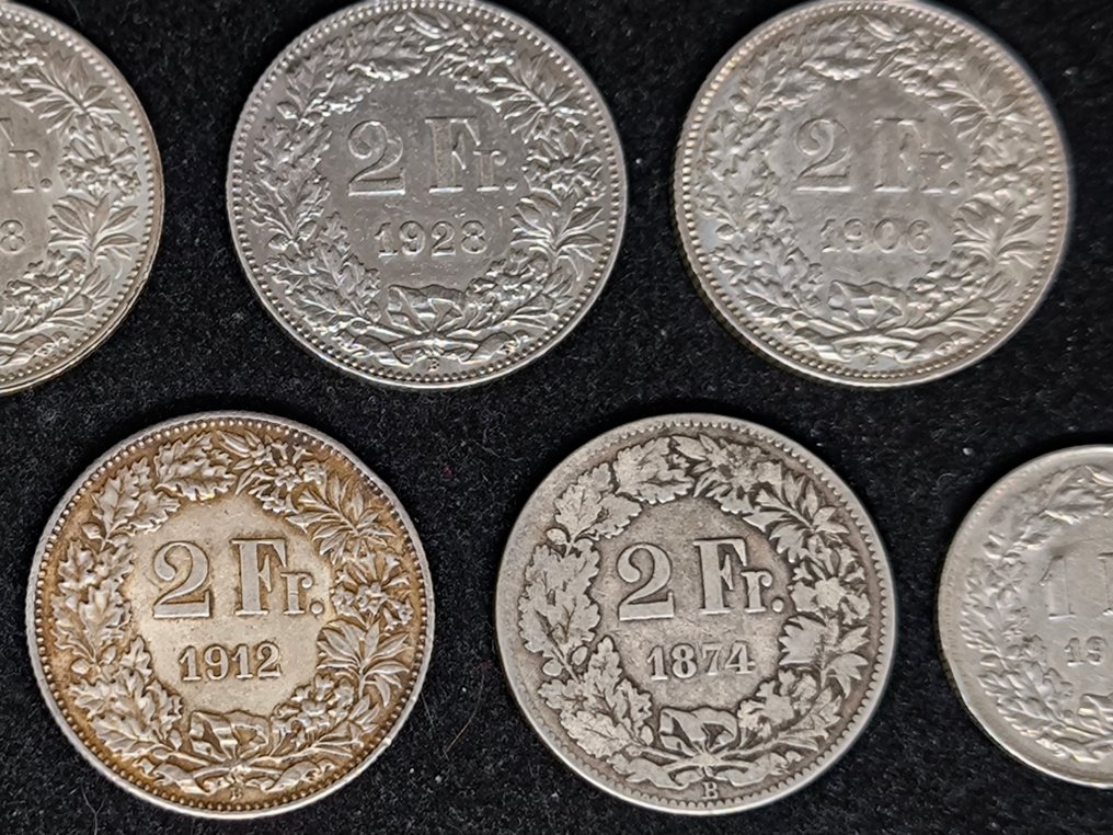 Zwitserland. Lot of 7 coins: 1 & 2 Francs 1874/1963  (Zonder minimumprijs) #3.2