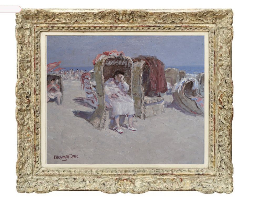 Chris van Dijk (1952) - Impressionist " Siëste sur la plage " #1.0