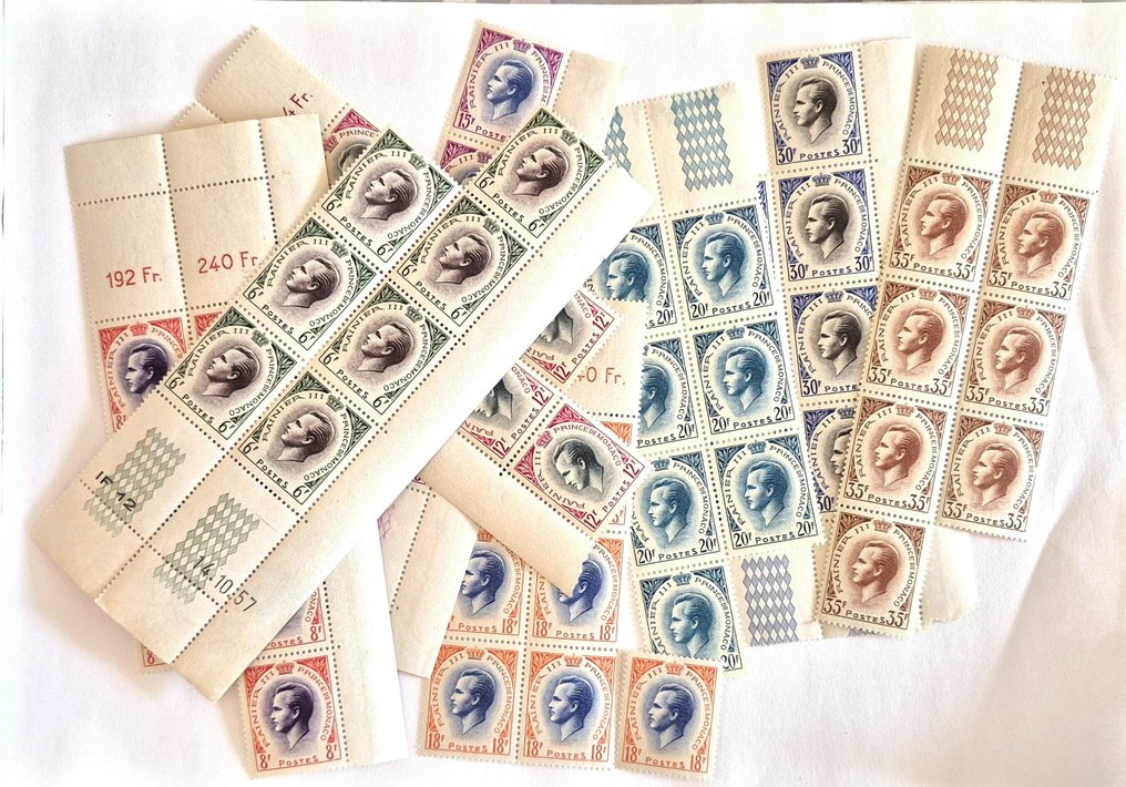 Μονακό  - Λοτ 8, σειρές των 8 γραμματοσήμων Rainier III 1955 καινούρια. Αναφορά T1A-000-421/426A YT #1.0