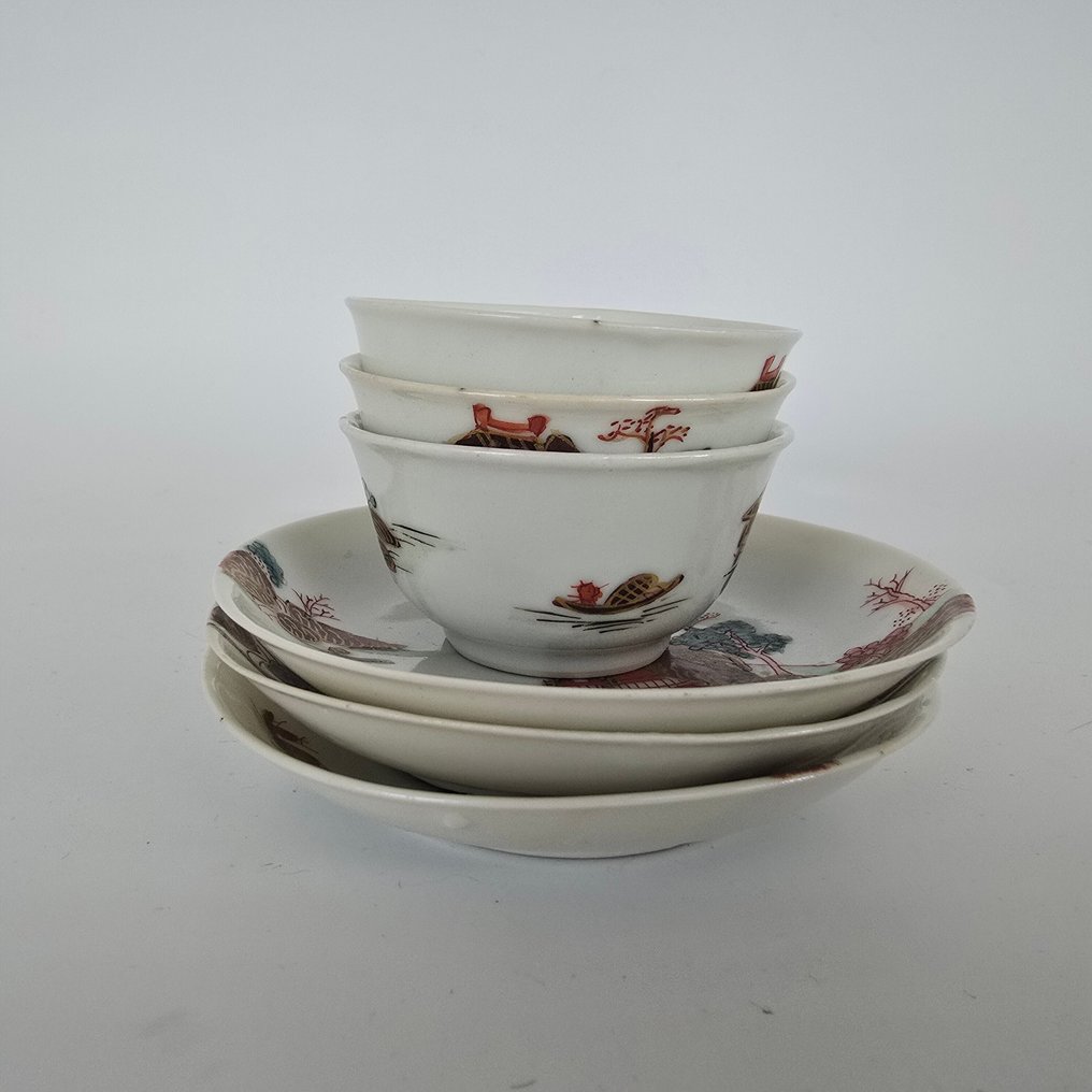 Cup and saucer (6) - Porcelain - Temple decor #2.1