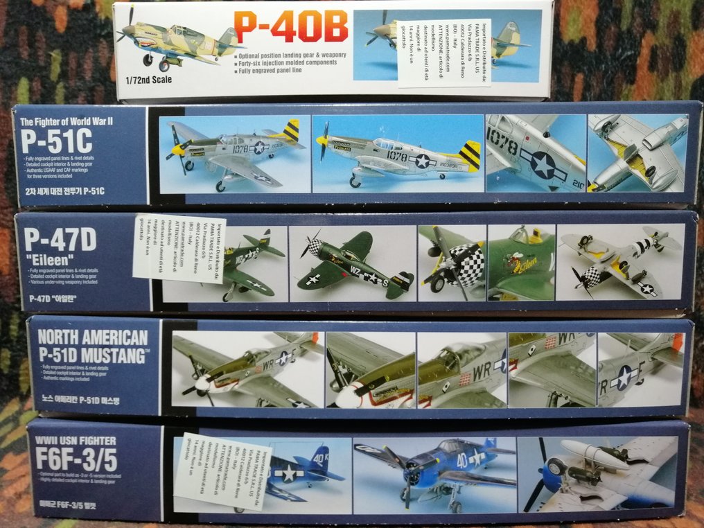 Academy + Italeri - Brinquedo Lotto 'USAAF' 1939-1945' con 5 kit nuovi in plastica da assemblare scala 1:72 + 3 pennelli - 2000-2010 - Coreia do Sul #3.2