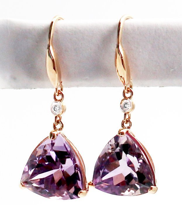 Σκουλαρίκια - 14 καράτια Ροζ χρυσό Αμέθυστος - Διαμάντι #1.0