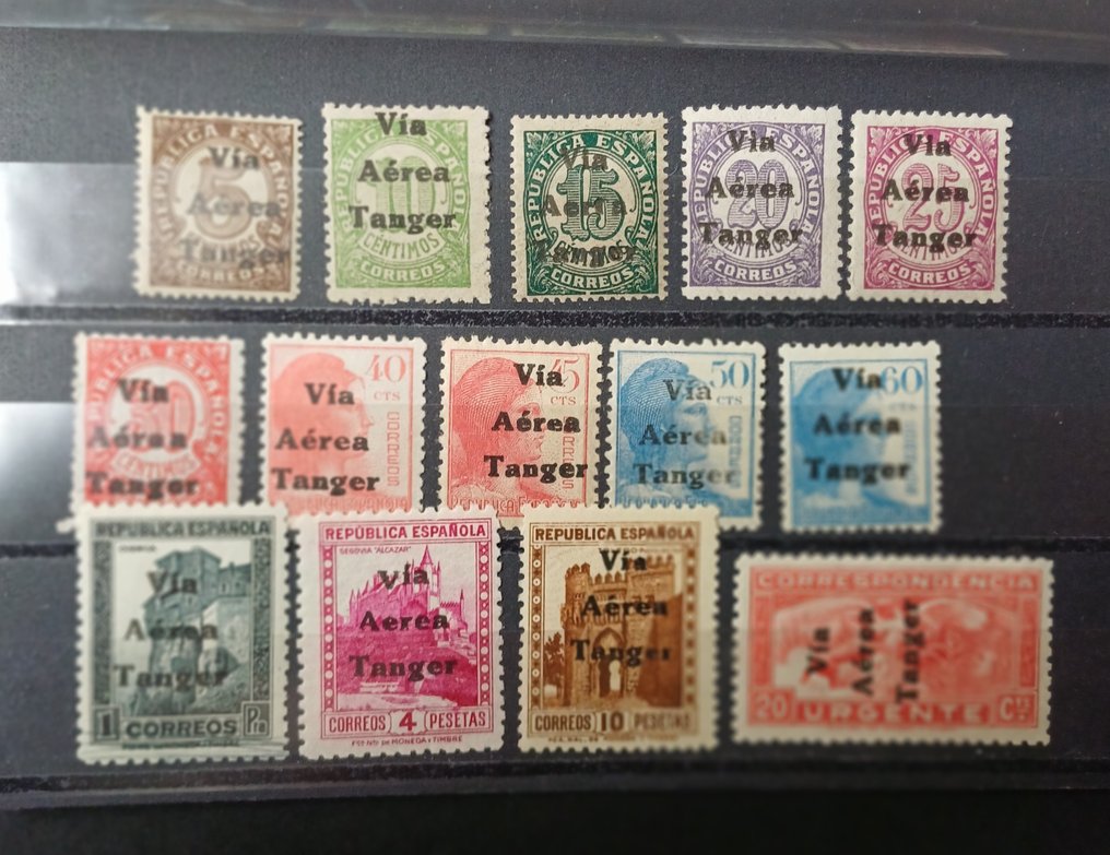 Tanger 1938 - Spanske frimærker overbelastede via luftfragt til Tanger. - Edifil 128/141 #1.0
