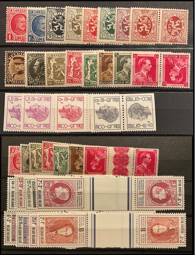 België 1922/1972 - Verzameling Kopstaande zegels + Kopstaande zegels met tussenpaneel - OBP / COB KP + KT #1.0