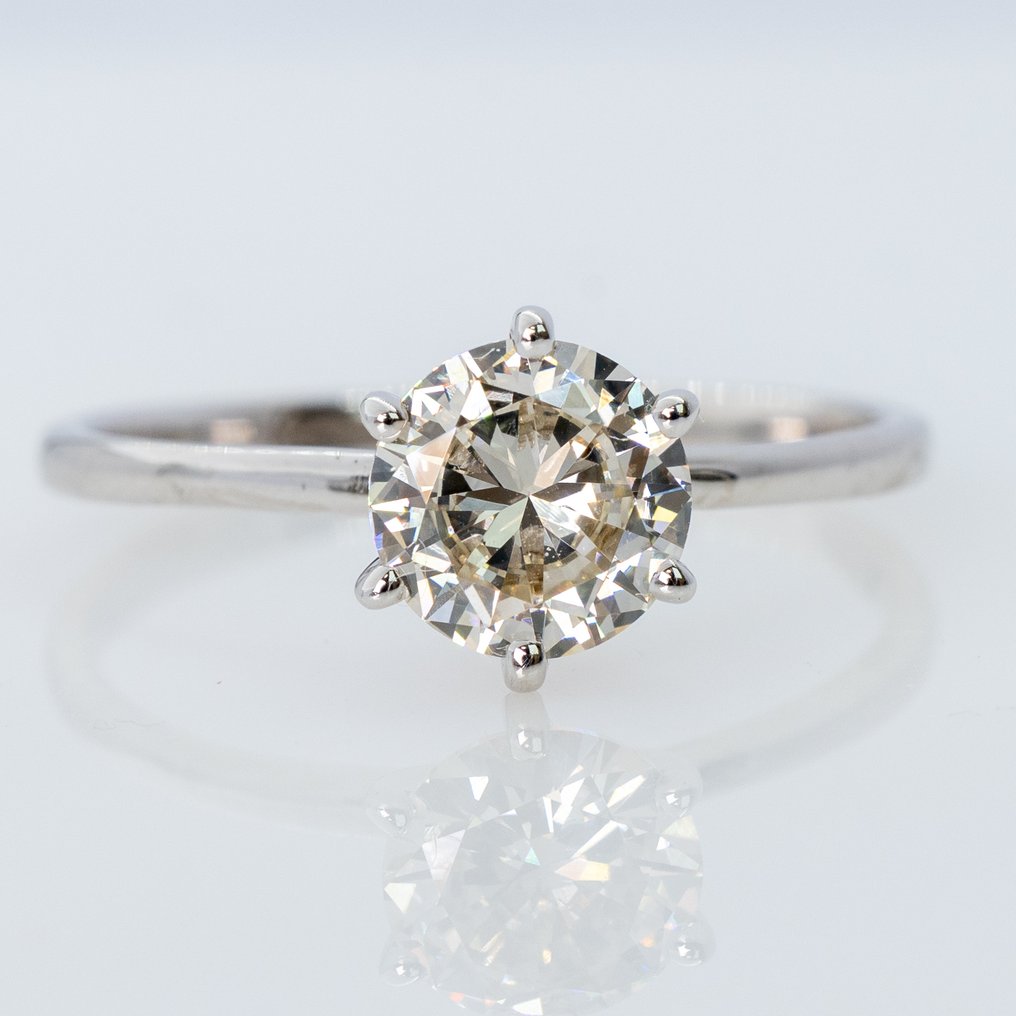 Ei pohjahintaa - Sormus - 18 kt. Valkokulta -  1.01ct. tw. Timantti (Luonnollinen) - GWLab #4.3