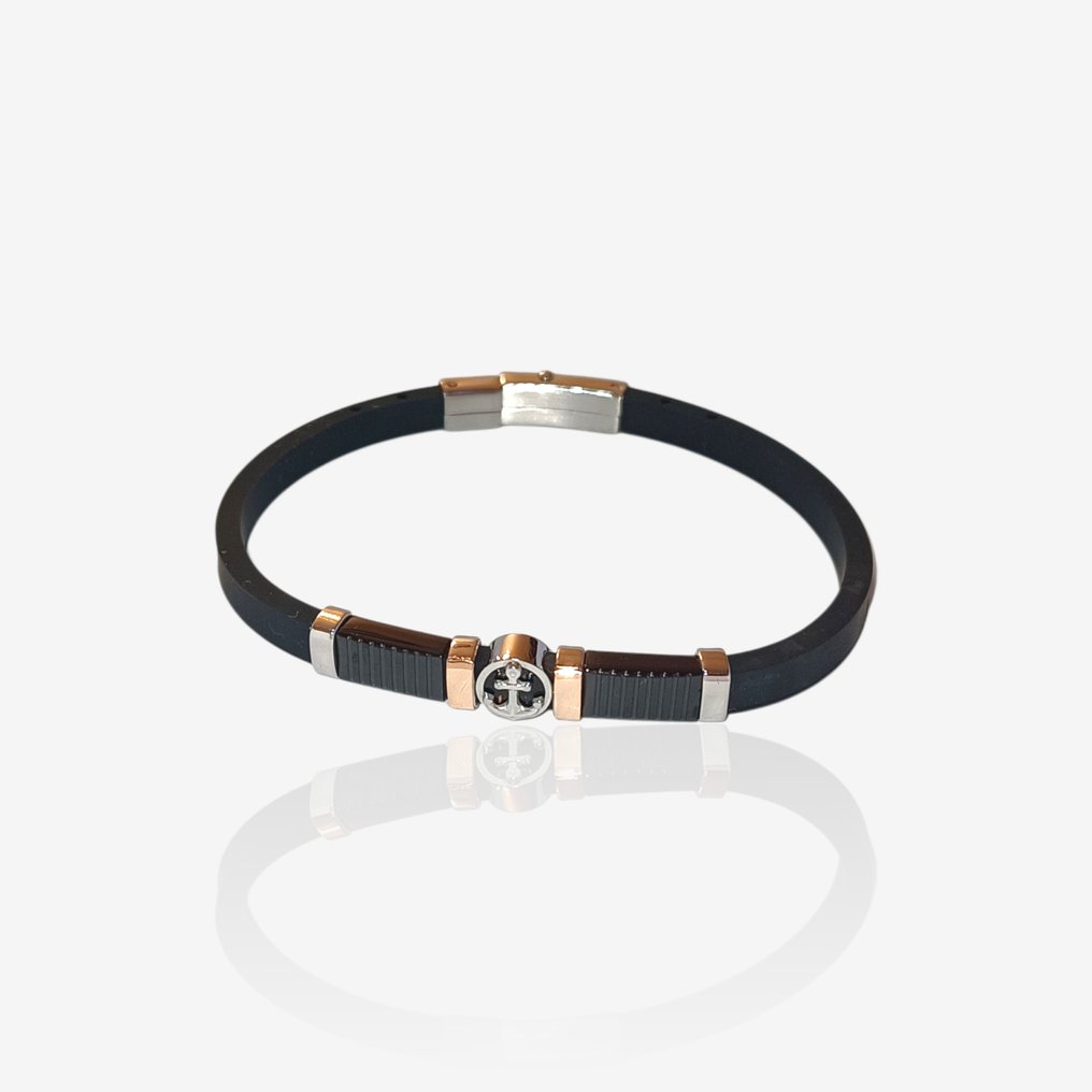 18 καράτια - Βραχιόλι σε χειρουργικό ατσάλι., Ροζ χρυσό - Βραχιόλι - Manifattura Italiana #1.0