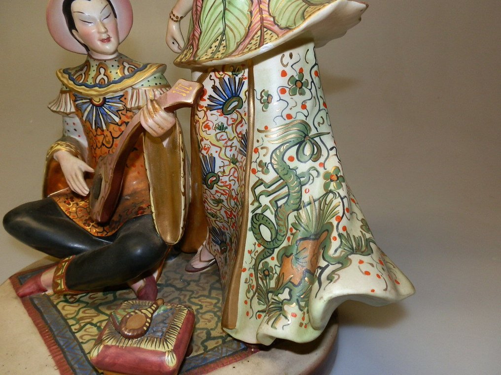 Ars Pulchra Torino,anni'40 - Statue, Coppia danzatori orientali - 39 cm - Ceramic #4.3