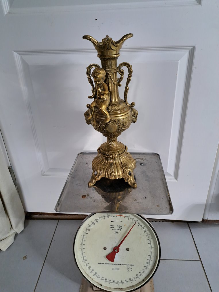 Castiçal Castiçal Putto com 2 Ramskoppen - 42cm - 5 kg - Latão #3.2