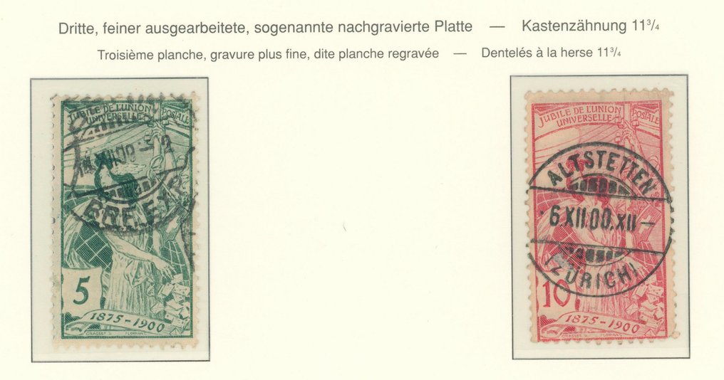 Switzerland 1900 - Stamped issue UPU in good condition, Plates I, II, III (only missing 25 C III), Mi. No. 71 - 73. - Schweiz - 25 Jahre Weltpostverein #3.2