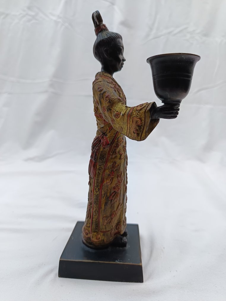 Statuetta - Candelero con figura asiática - Bronzo verniciato a freddo #4.3