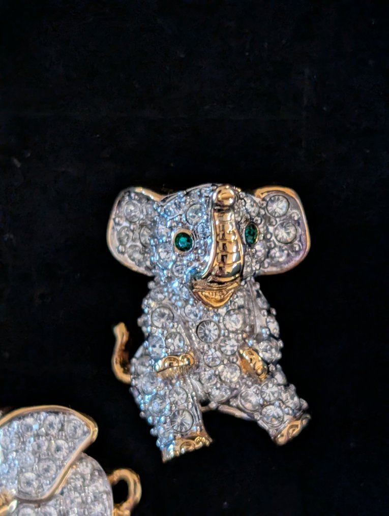 塑像, Swarovski broches olifanten - 2 cm - 金属, 铑镀层 #1.0