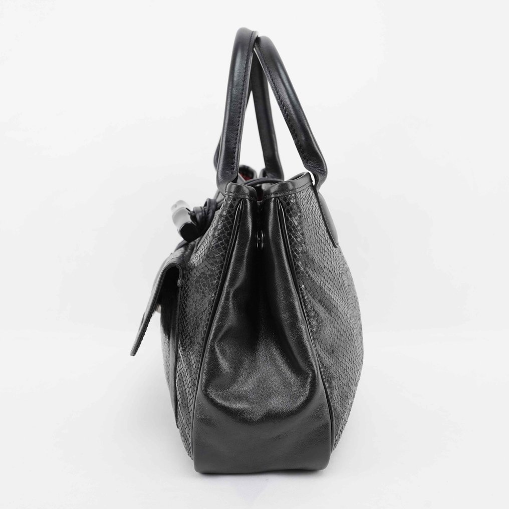 Longchamp - Longchamp Paris Black Leather Top Handle Tote – Snakeskin-Embossed Leather, Toggle Closure, Made in - Torebka #4.3