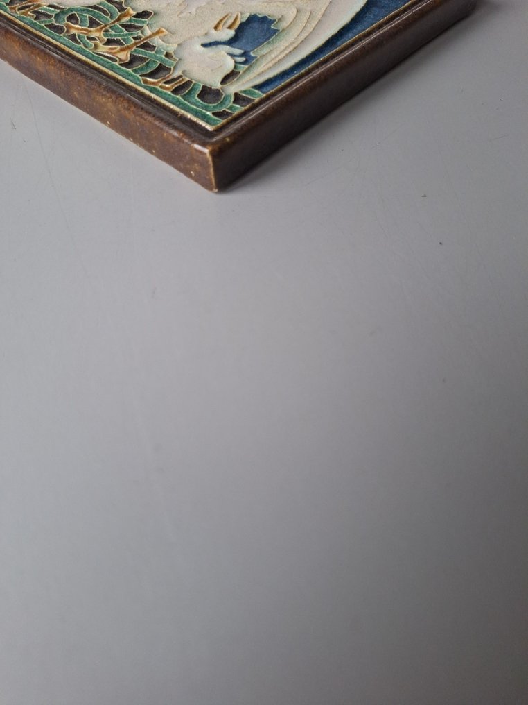  Piastrella - Piastrella cloisonne con un pellicano e i suoi pulcini. - Porceleyne Fles - 1930-1940  #2.1