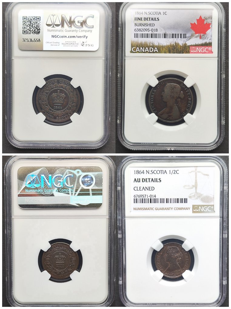 加拿大省份. 维多利亚. Lot of 2 coins 1864 / New Scotia  (没有保留价) #1.0