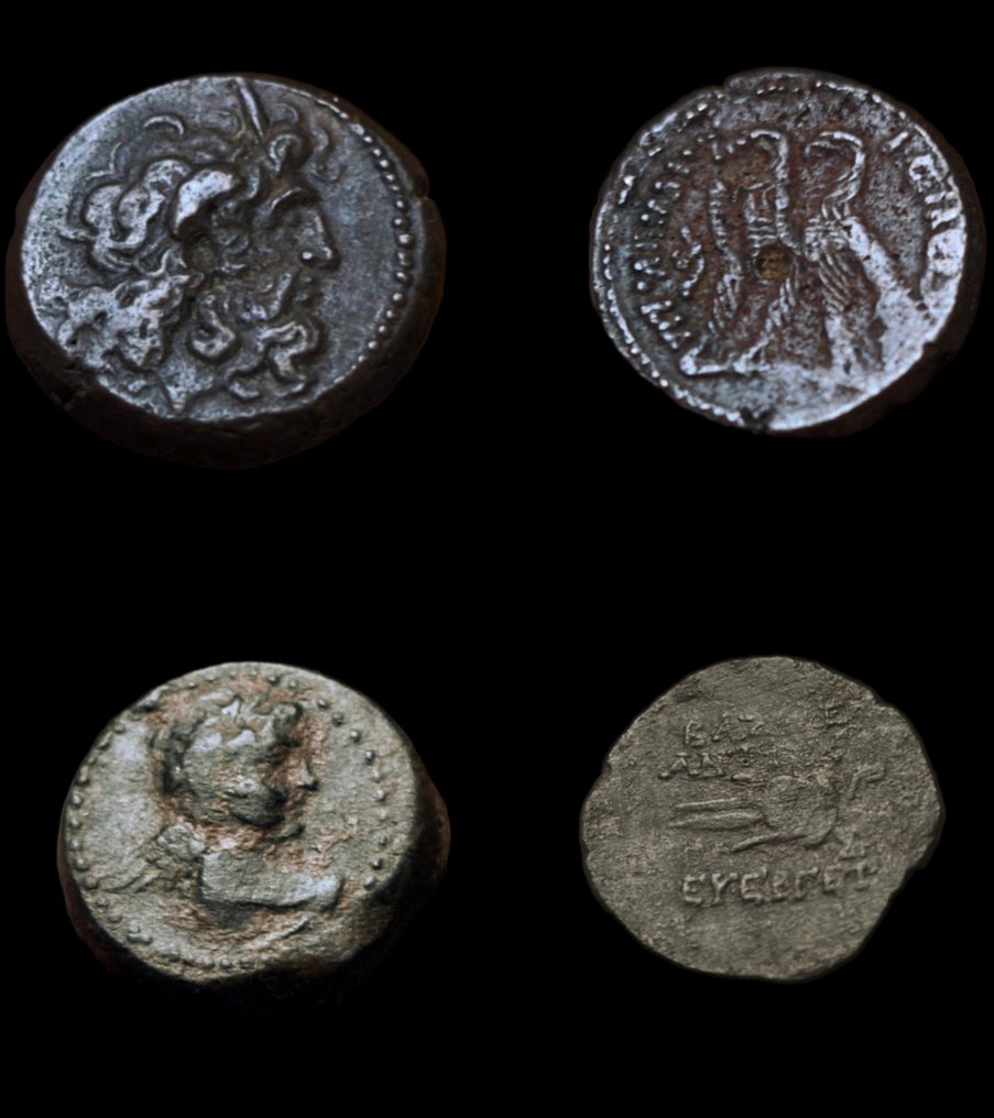 Grækenland (gamle) Lot comprising 2 Æ Coins Ptolemy IX to Ptolemy XII & Antiochos VII Euergetes  (Ingen mindstepris) #1.0