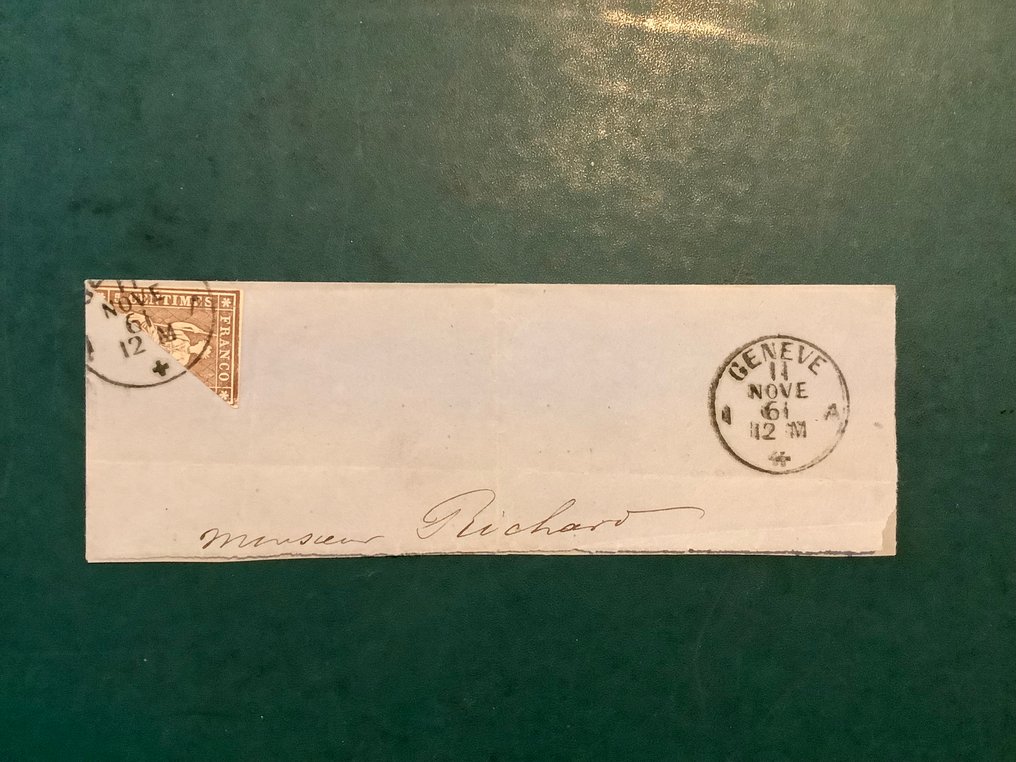 Schweiz 1854/1862 - 5 cent Strubeli halveret op. stort fragment - Michel #1.0