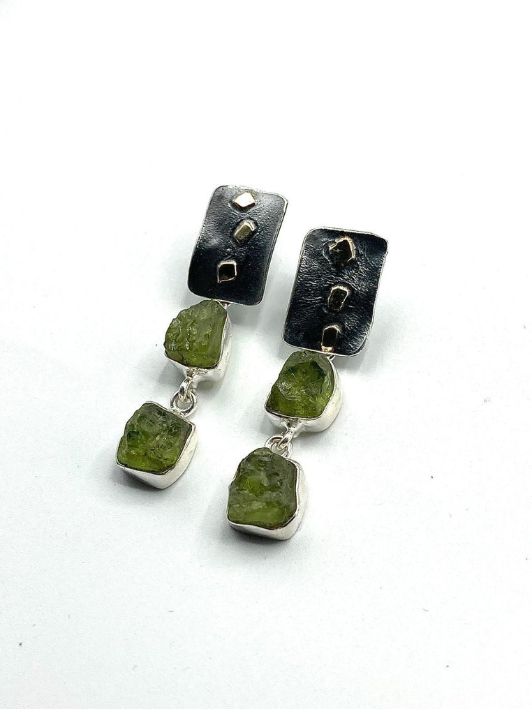 χωρίς τιμή ασφαλείας - Σκουλαρίκια - 18 καράτια Ασημί, Κίτρινο χρυσό Περίδοτο #4.3