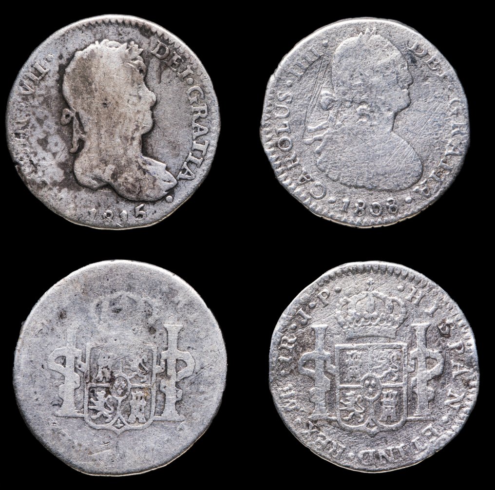 Spania. Carlos IV & Fernando VII. Real 1808 / 1815, 2 Coins lot.  (Ingen reservasjonspris) #1.0