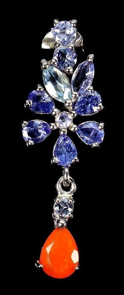 Nincs minimálár - Drop fülbevaló Ezüst Tűzopál - Tanzanit, akvamarin #3.2