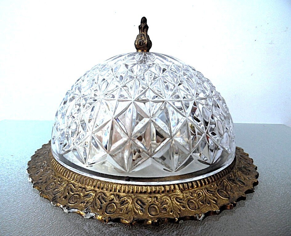 Ceiling lamp (2) - Gilded brass, crystal / glass #2.1