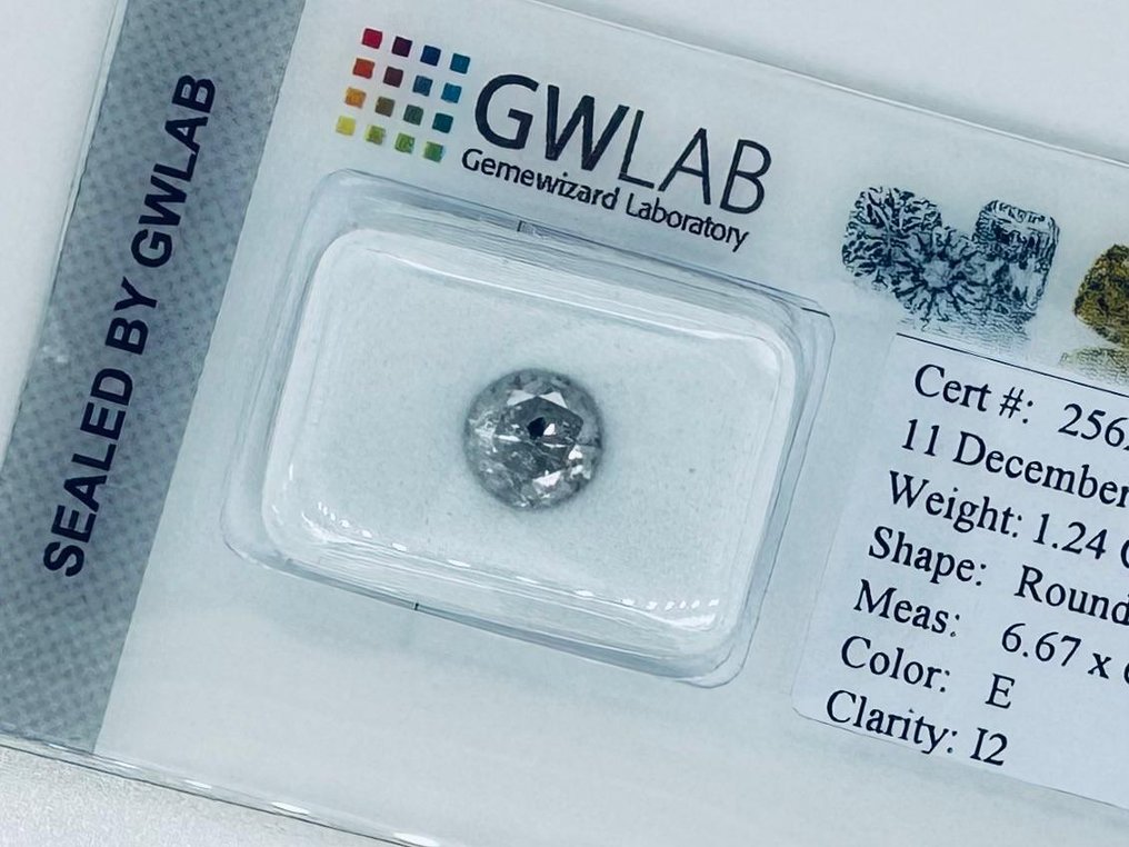 No reserve price - 1 pcs Diamond (Natural) - 1.24 ct - Round - E - I2 - Gemewizard Gemological Laboratory (GWLab) #1.0