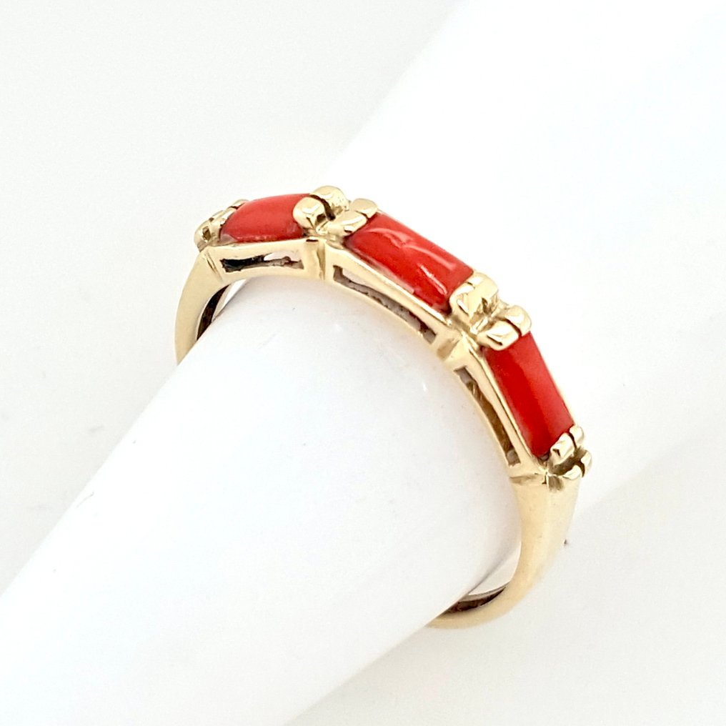 Sans prix de réserve - Bague - 14 carats Or jaune Corail rouge #2.1