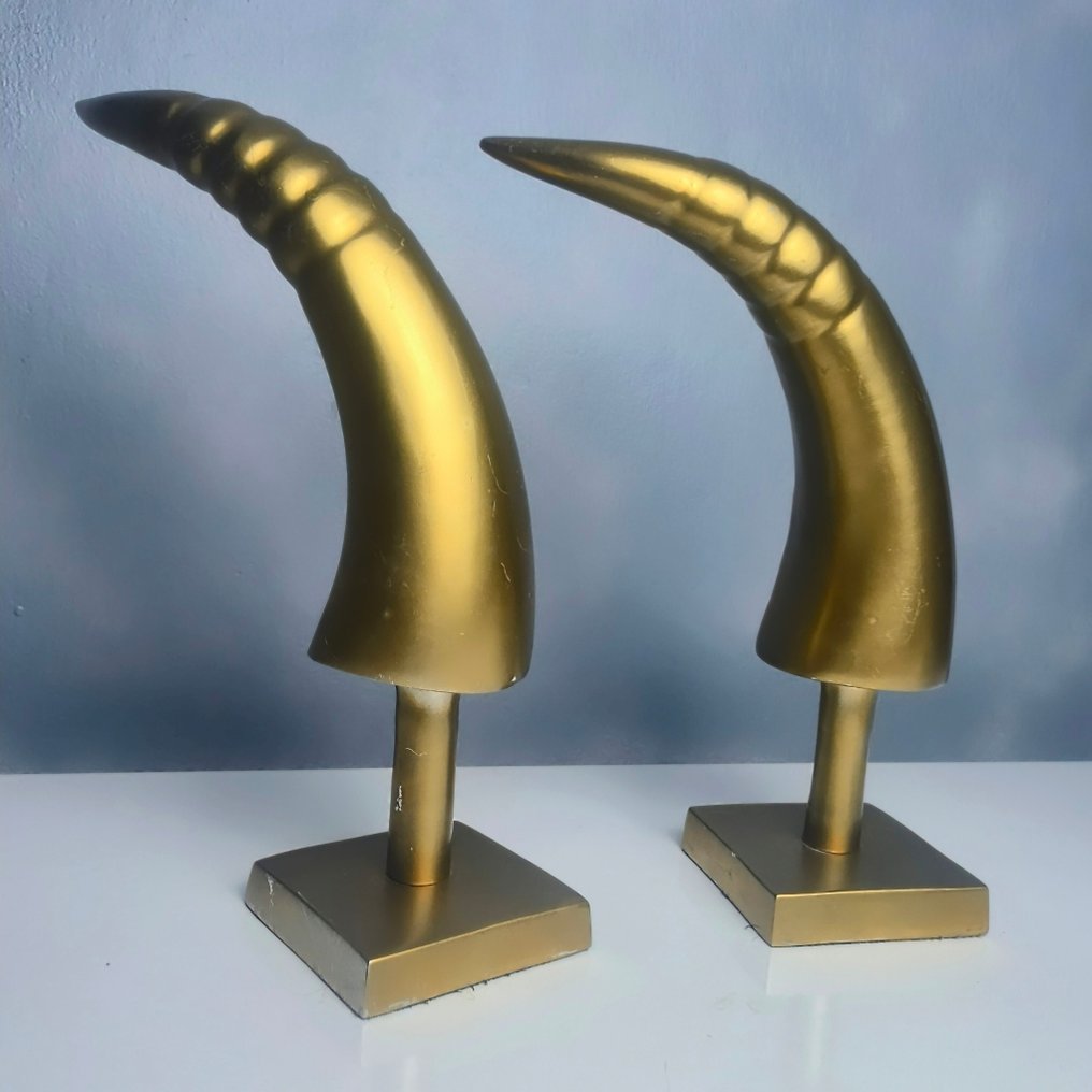 Beeld, Set Exclusieve Hoorns in Goud (2) - 26 cm - Metaal, Lak #3.2